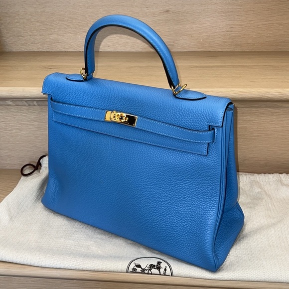 Hermès Kelly 35 Retourne Blue Paradis Clemence GHW - Picture 3 of 14